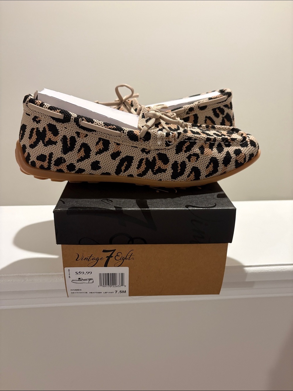 Vintage 7 Eight Leopard-Print Moccasin Loafers — Beige/Black